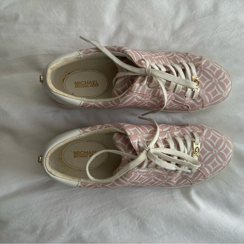 Michael Kors Pink and White Geometric Sneakers